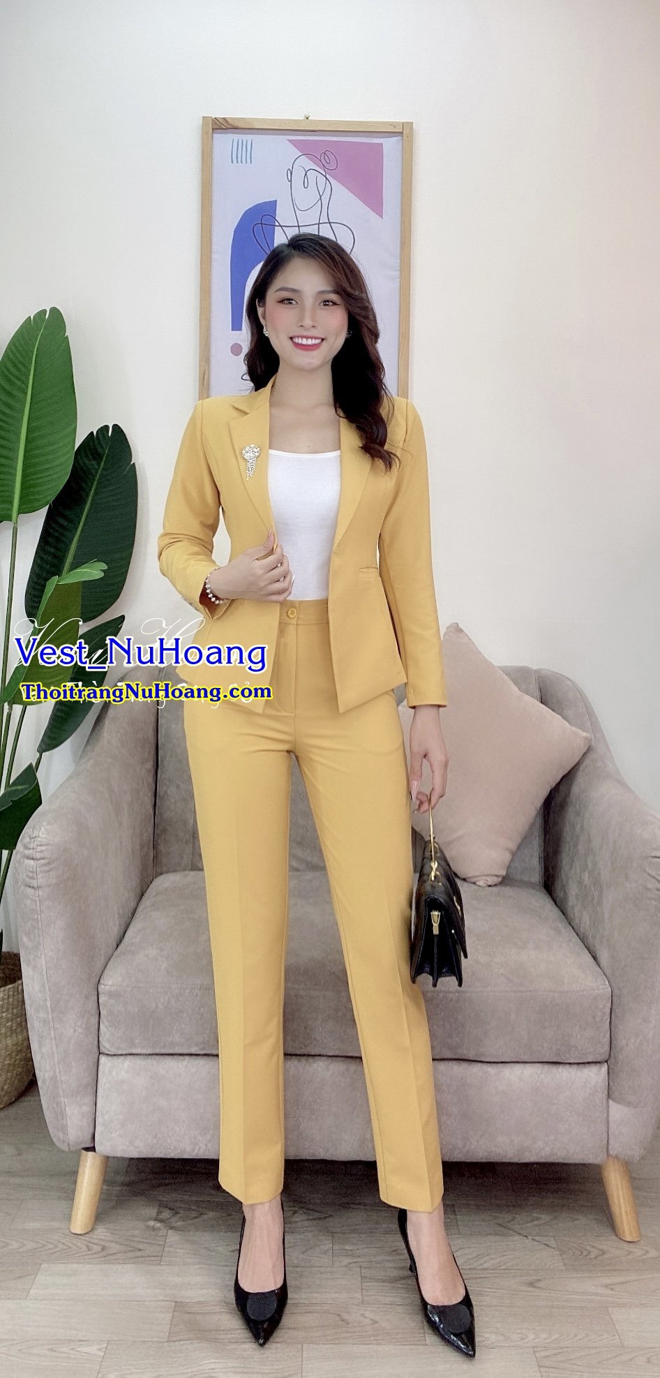 Bộ Vest nữ công sở cao cấp, áo dài tay, quần dài (Tặng kèm áo trong)-VN128